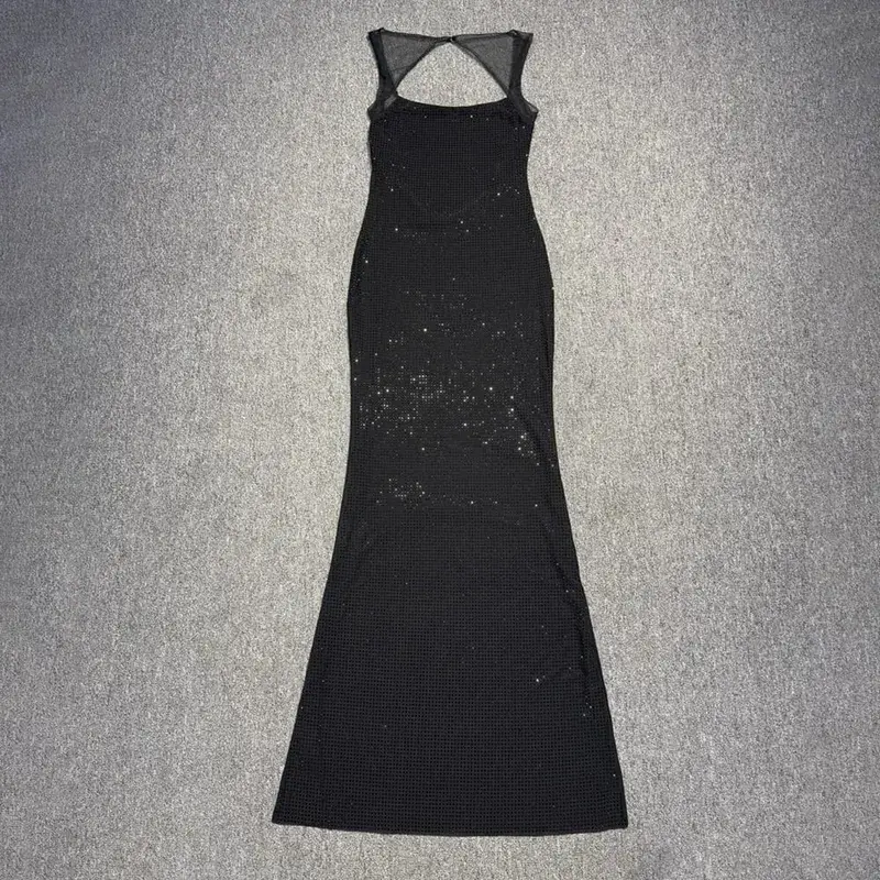 Multi Colours Backless Shiny Rhinestones Mesh Patchwork Long Dress For Women Slim Bodycon Evening Party Cocktail Gowns