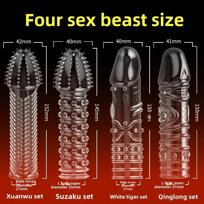 4 Types Crystal Condom Penis Enlargement Sleeve Retarded Ejaculation Adult Sm Games Sex Toys for Men Couples — image 4