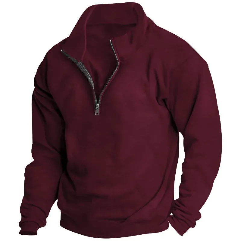 Autumn and winter new men's fleece sweatshirt stand-up collar half zipper long sleeve cross-border European trend men's top — image 2