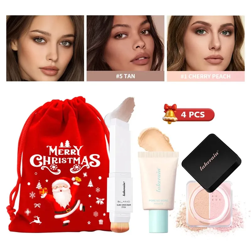 4Pcs Face Makeup Set Foundation Stick Pore No More Primer Loose Setting Powder Long Lasting Matte Beginner Makeup Christmas Gift — image 10