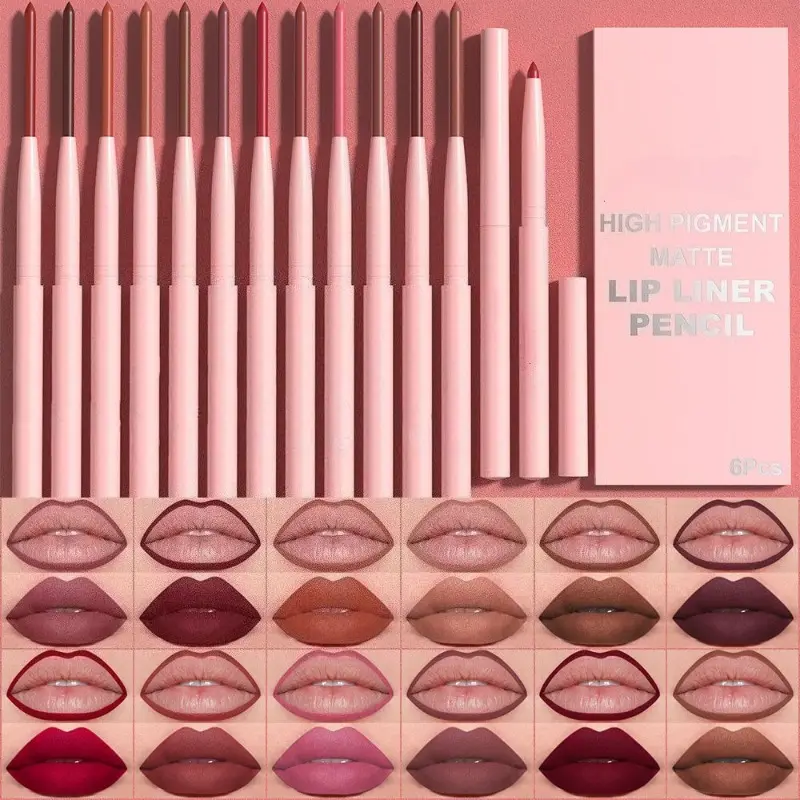 6pcs Lip Liner Pen Set Long-Lasting Waterproof Sweatproof Easy Coloring Non-fading Color Rendering Lip Gloss Set Beauty Makeup — image 2
