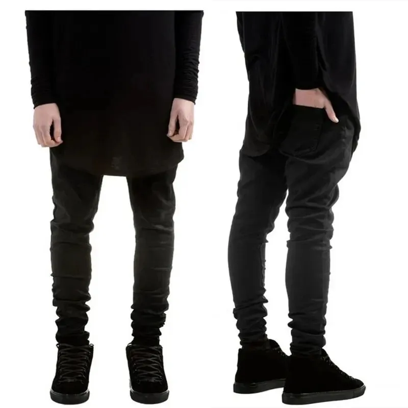 Spring Autumn New Black Stretch Men's Jeans Slim Small Feet Casual Simple Solid Color Male Skinny Denim Trousers Streetwear — image 4