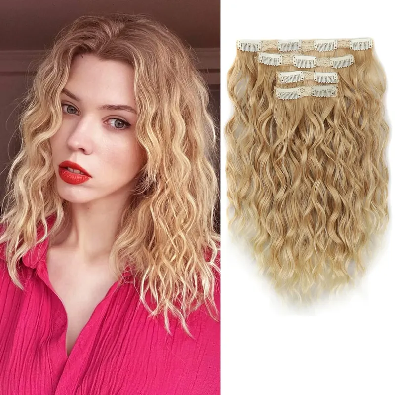 Zolin Synthetic Hair Clip in Hair Extensions 4pcs/set Short Wave Curly Hair Brown Blonde Color Hairpiece For Women Daily Use