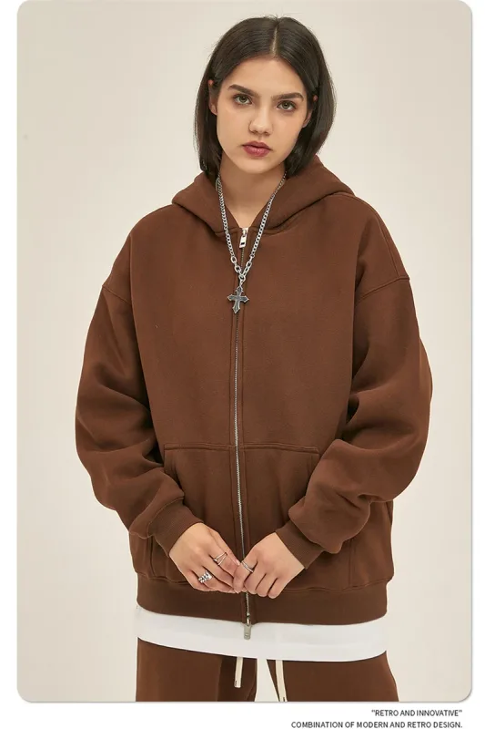 New Men Double Headed Zipper Fleece Hoodies Unisex Loose Basic Solid Warm Hooded Sweatshirts Coats For Winter HY0633 — image 12