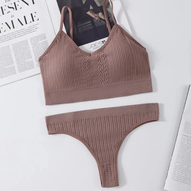 Women Seamless Bra Panties Set Push-Up Non-wire Bralette Low-Rise Briefs Sexy Lingerie Female Comfort Rib Sports Underwear Set — image 11