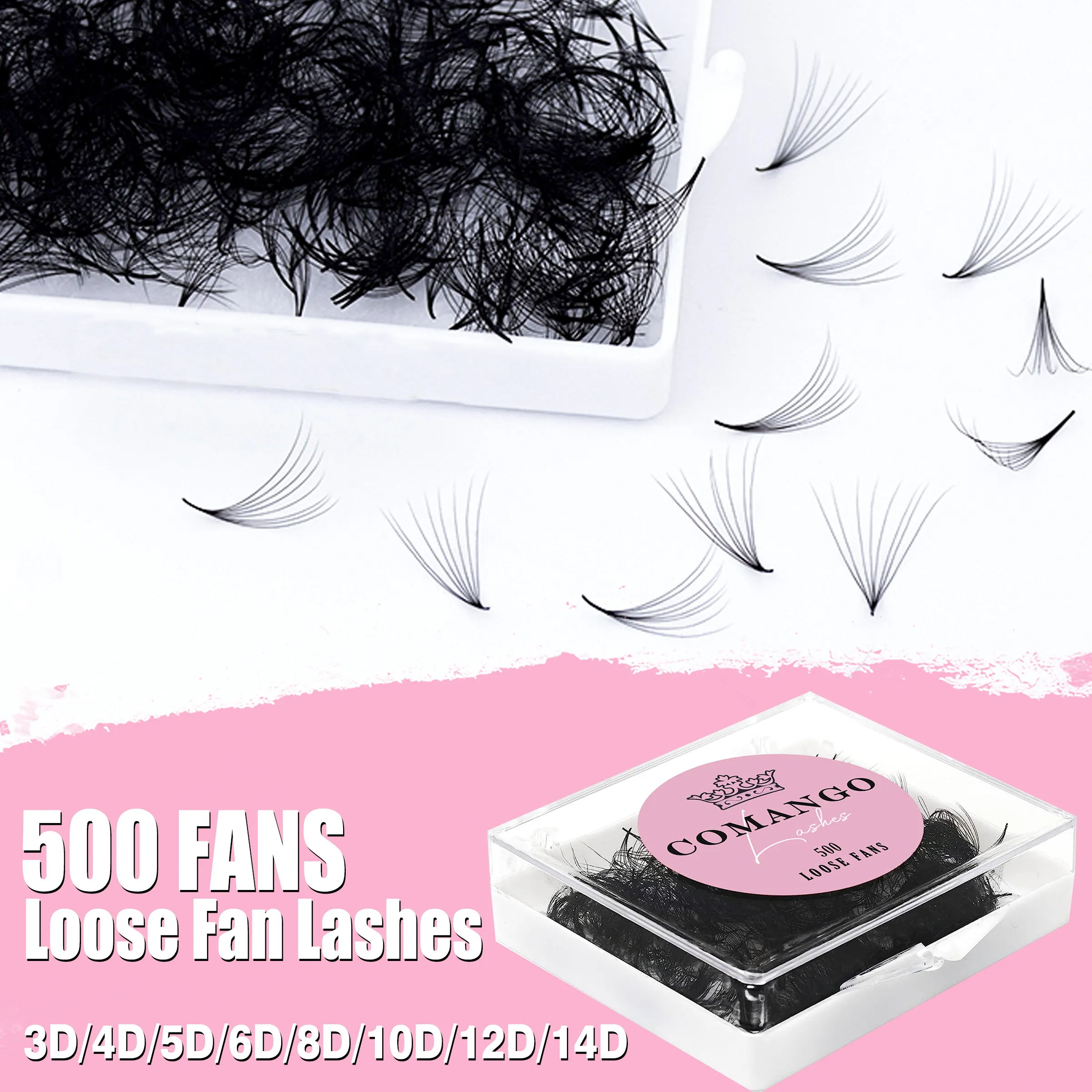 CoMango 500Fans Promade Fans Eyelashes Extension Bulk 3/6/7/10/12/14/16D Pointy Stem 0.05/0.07 C/D Curl Premade Volume Fans — image 2