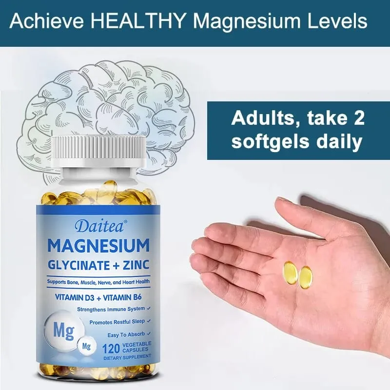 Magnesium Glycinate 500mg Capsules High Absorption with Zinc Vitamin D3 B6 Supports Bone Muscle Nerve and Heart Health — image 2