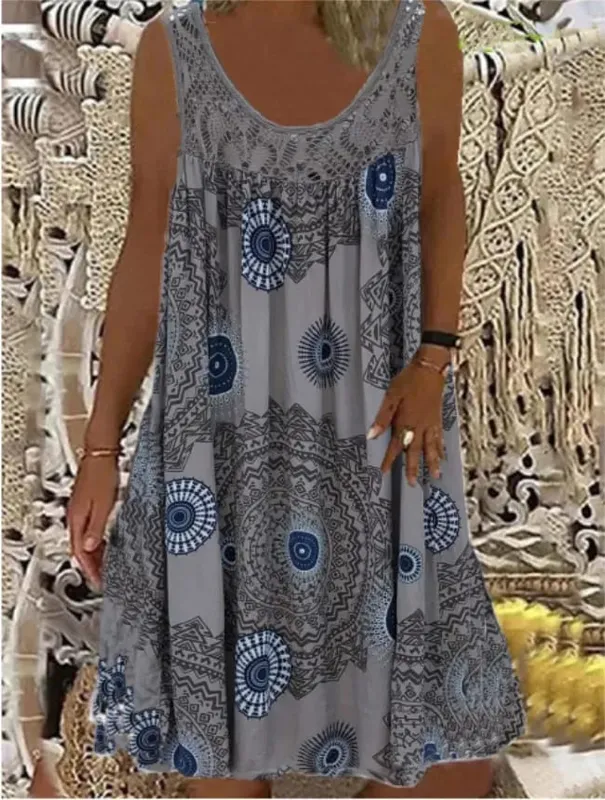 Digital printed off shoulder sexy camisole loose fitting dress lace casual dress summer dress — image 13