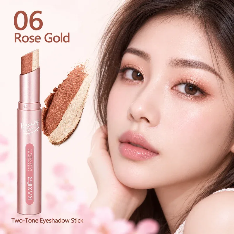Two Tone Eyeshadow Stick Creamy Shimmer Eye Shadow Blendable Gradient Eye Makeup 6 Shades for Everyday and Party Looks