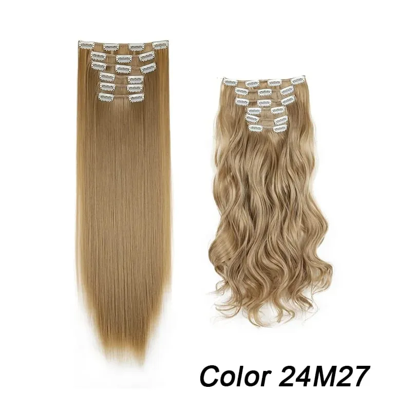 6Pcs/Set 16 Clips Hair Extension Black Long Straight Natural Hair Ombre Hairpiece Heat Resistant Fiber For Women Hairstyle Kpop — image 24