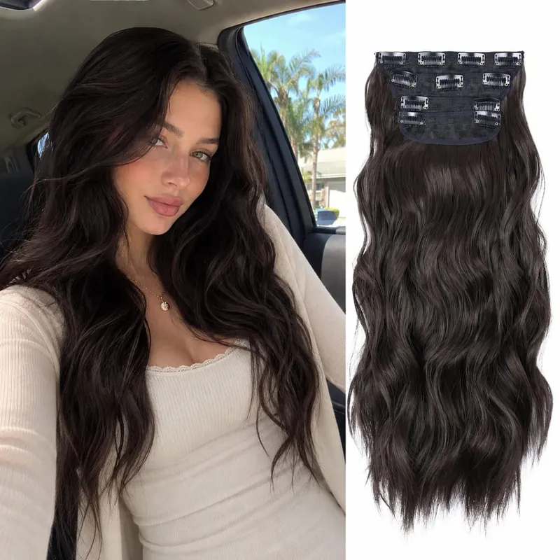 Synthetic Clips In Hair Long Wavy Clip In Hair Extensions 4Pcs/Pack 11Clips In Hair Pieces For Women 20Inch 200G Fake Hairpieces — image 19
