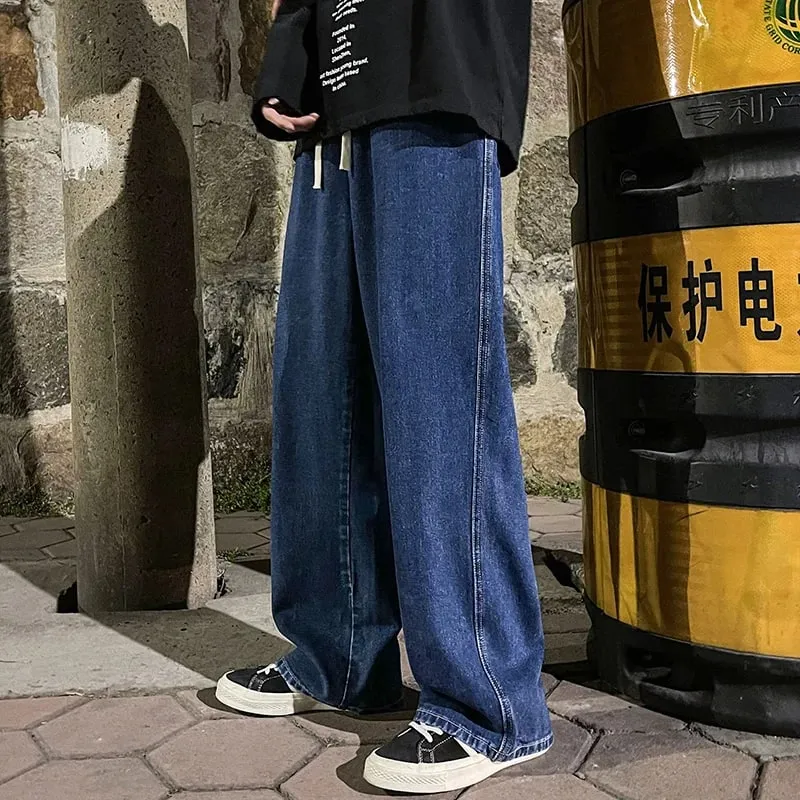 Brand Men's Jeans Korean Version Student Casual Pants High Street Straight Loose Wide Leg Jeans Black Grey Blue Baggy Jeans — image 4