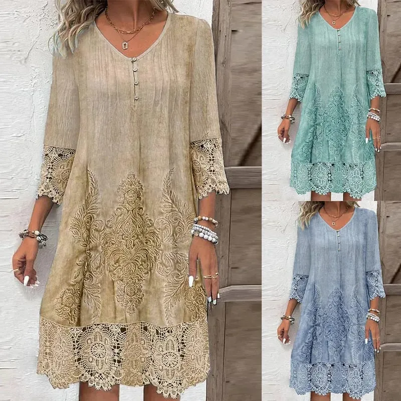Vestidos de verano a la moda, novedad de verano 2024, Vestido Midi ahuecado con patrón 3D de encaje, pantalón corto informal, vestidos de manga para mujer — image 4