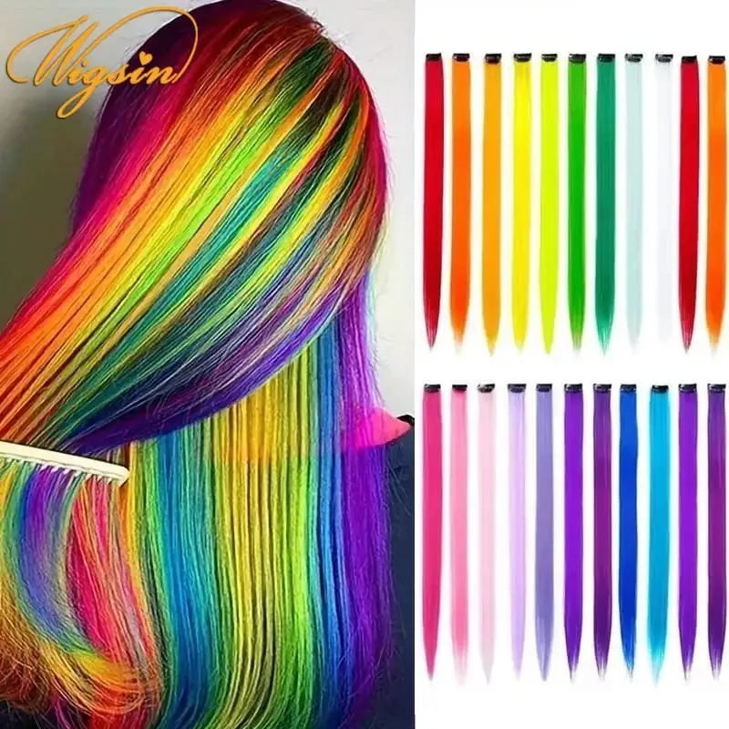 Synthetic 10pcs Colored Hair Synthetic Extensions Colorful Clip in Hair Long Straight Hair for Kids Girls Women — image 2