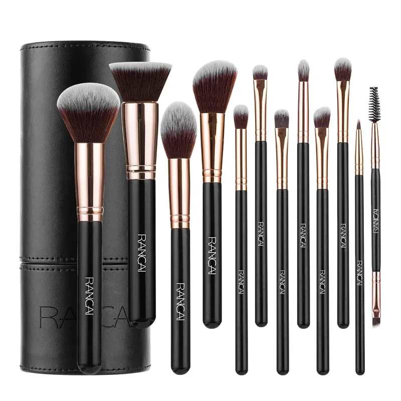 New 12pcs Black Cylinder Makeup Brush Set Black Gold Eyeshadow Brushes Multifunctional Makeup Tools — image 8