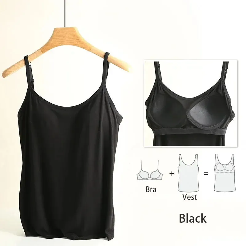 M-3XL For 35-85kg Modal Plus Size Camisole Tank Top With Fixed Cup Women's Chest Padded Outer Wear Bottoming Underwear Wear-Free