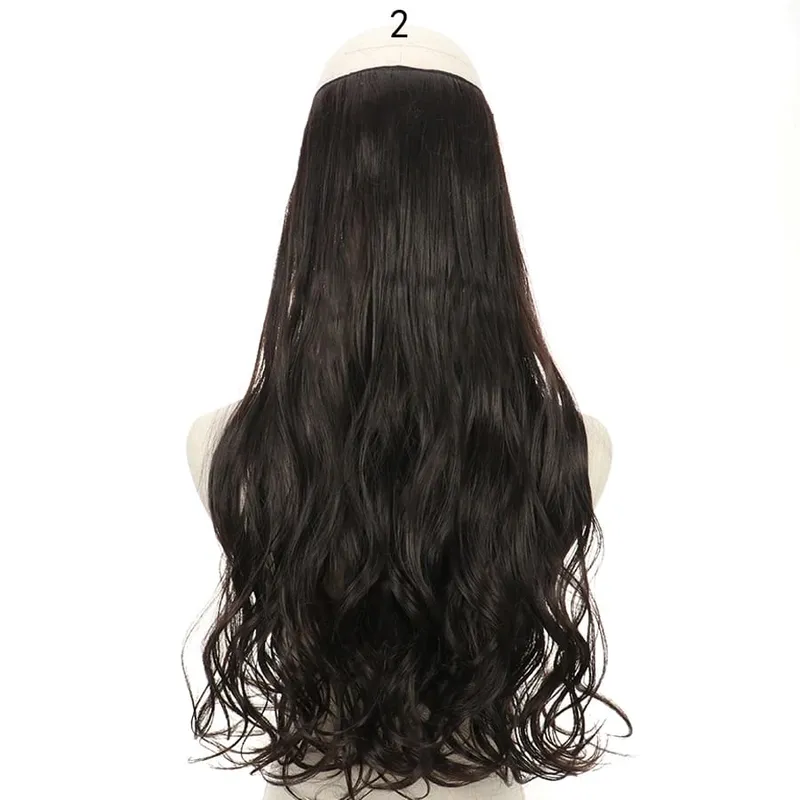 Long No Clips Invisible Wire Hair Extensions 16 22 32" Synthetic Wavy Black Brown One Piece Hairpiece Hair Extension