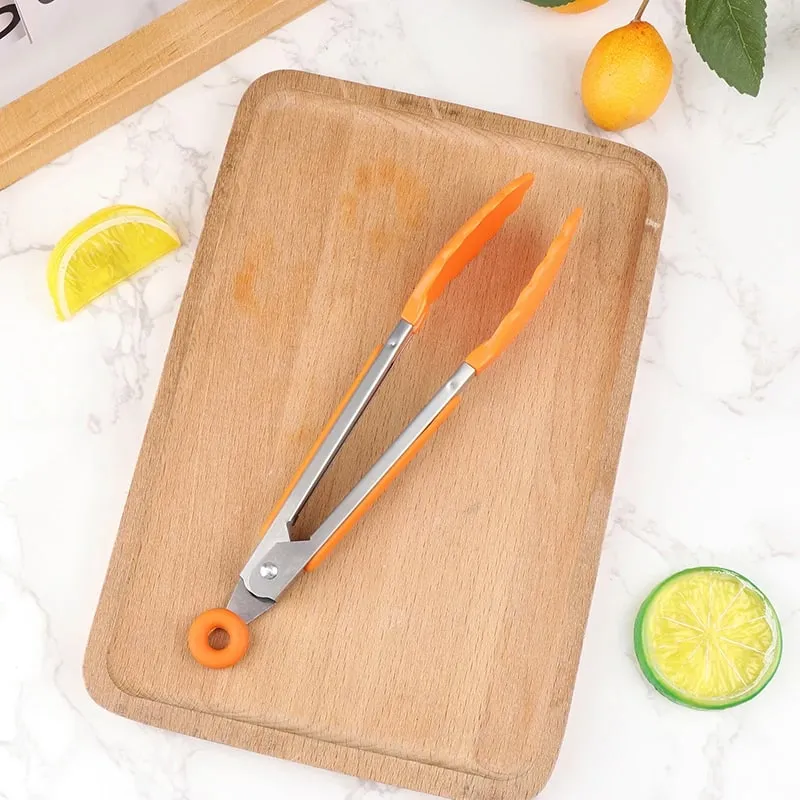 Silicone BBQ Grilling Tong Kitchen Cooking Salad Bread Serving Tong Non-Stick Barbecue Clip Clamp Stainless Steel Tools Gadgets — image 16