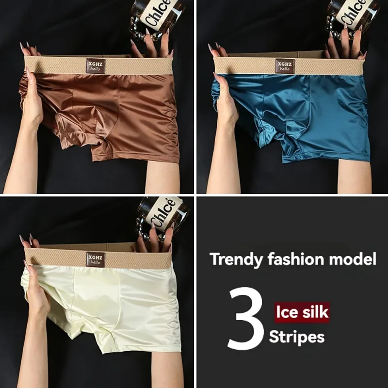 3PCS/Pack Luxury Ice Silk Satin-like Men's Panties Super Soft Boxer Homme Cool Breathable Comfortable Man Underwear Underpants — image 19