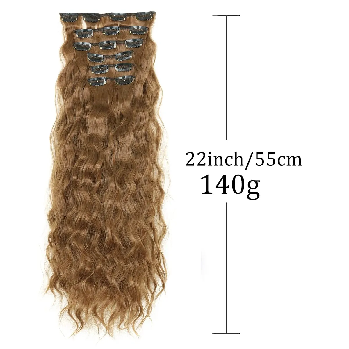 Synthetic Hair Extensions 16Clips In 6PCS Set Curly 22inch Long Clip On Hairpiece Corn Wavy Style For Women Girls Daily Party