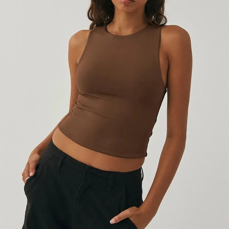 Sleeveless tight bottom shirt round neck I-shaped solid color top casual vest — image 8