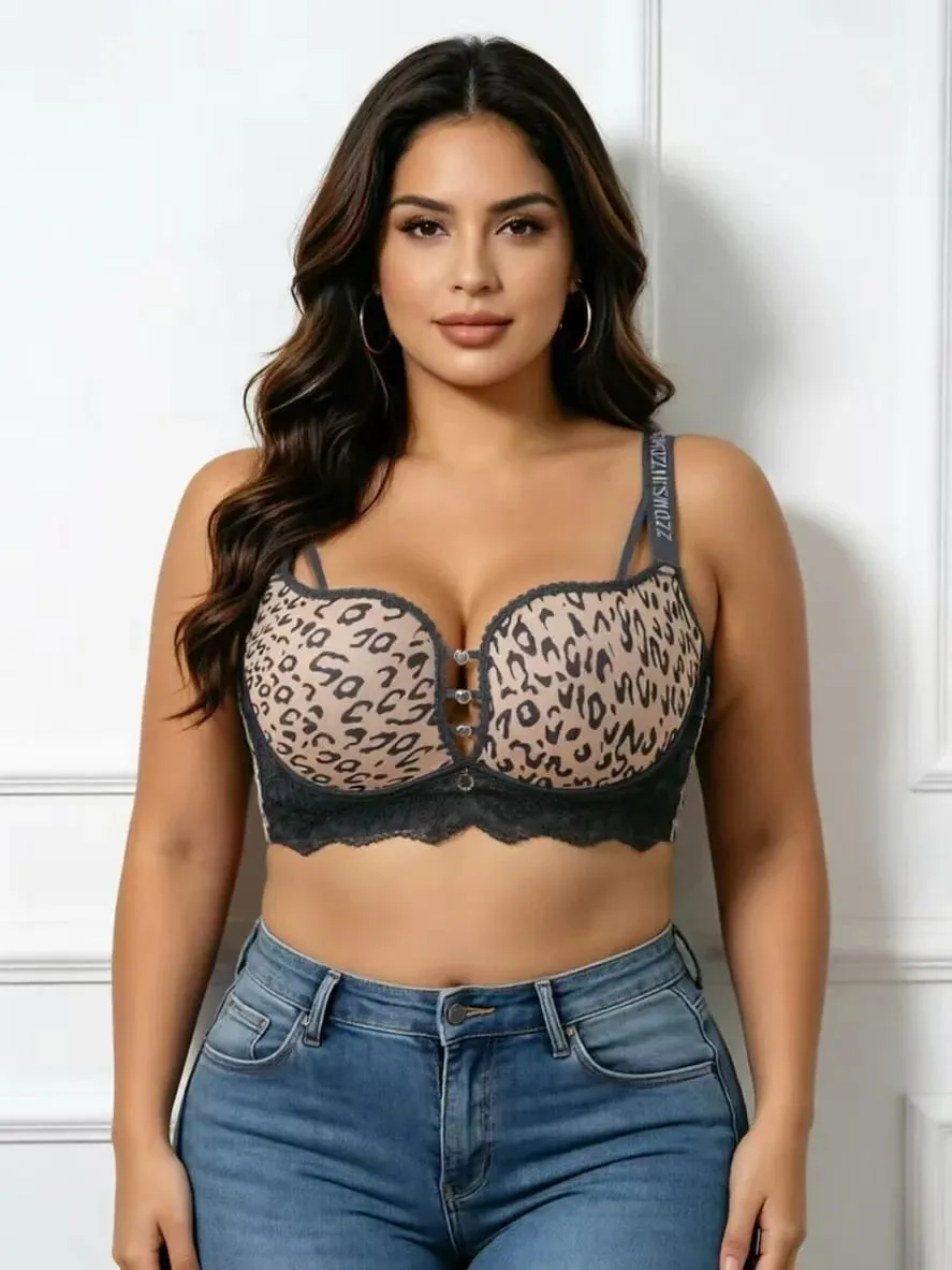 plus Size Thin Wireless Minimizer Bra Leopard Print Gather Anti-Sagging Comfort Lingerie for Big Bust Women — image 4