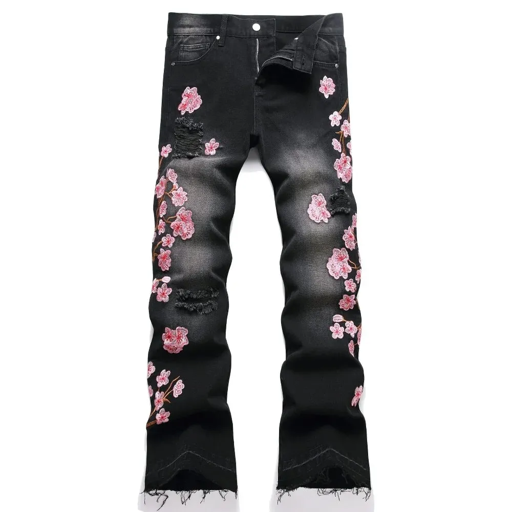 Men Straight Jean Denim Pants Jeans Loose Ankle Length Pant Pockets Casual Washed High Street Distressed Zipper Fly Spliced — image 6