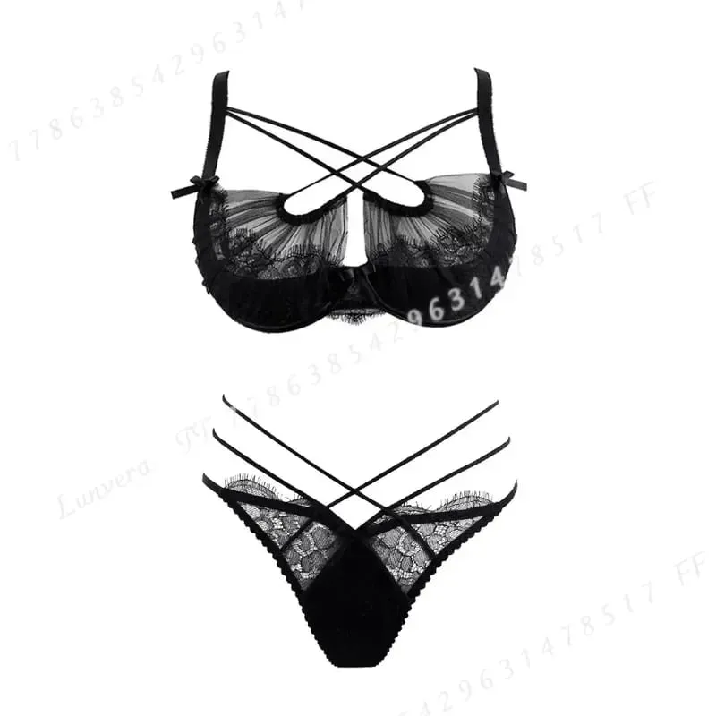 Conjunto de lingerie de renda bordada de verão, conjunto de lingerie de malha transparente, sutiã push up confortável, roupa íntima diária para mulheres, tamanhos 32 a 38 — image 4