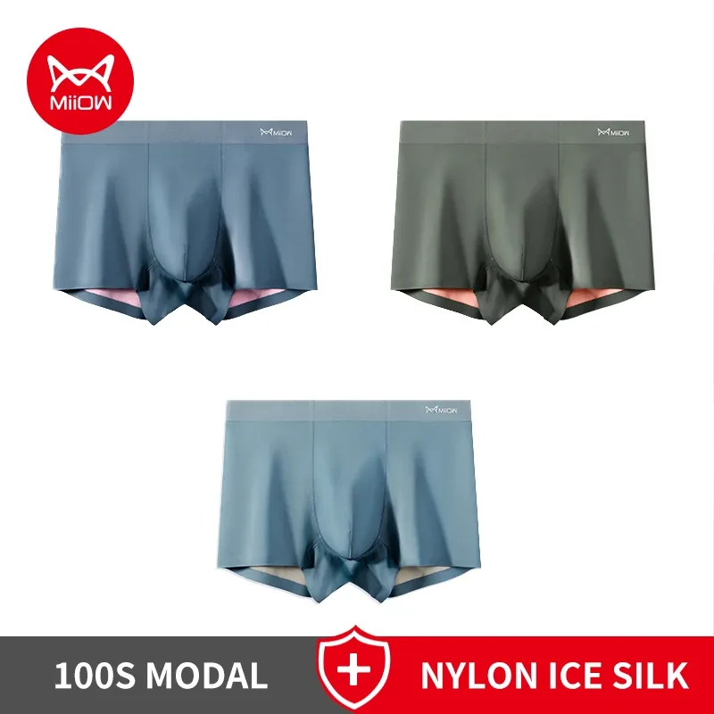 MiiOW 3pcs 100S Modal Antibacterial Man Boxer Underwear Men's Panties Seamless Sexy Men Underpants Soft Silky Male Boxershorts