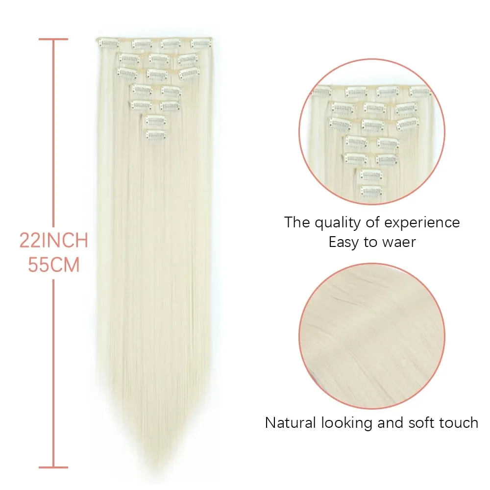 Long Straight 16 Clip In Synthetic Hair Extensions 7Pcs/Set Natural Blonde Heat Resistant Hairpieces For Women — image 3