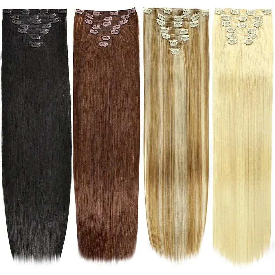 100% Real Human Hair Blonde Clips In Hair Extensions Bundles Natural Black Bulks Blonde 613 Piano Colored Brazilian Hair 30 inch — image 9