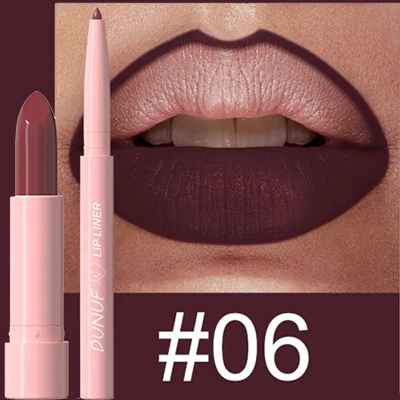 2Pcs/Set Lipstick+Lip Liner Makeup Kit Matte Nude Long-lasting Waterproof Non Staining Tapered Nib Lip Contour Pen Lip Cosmetics