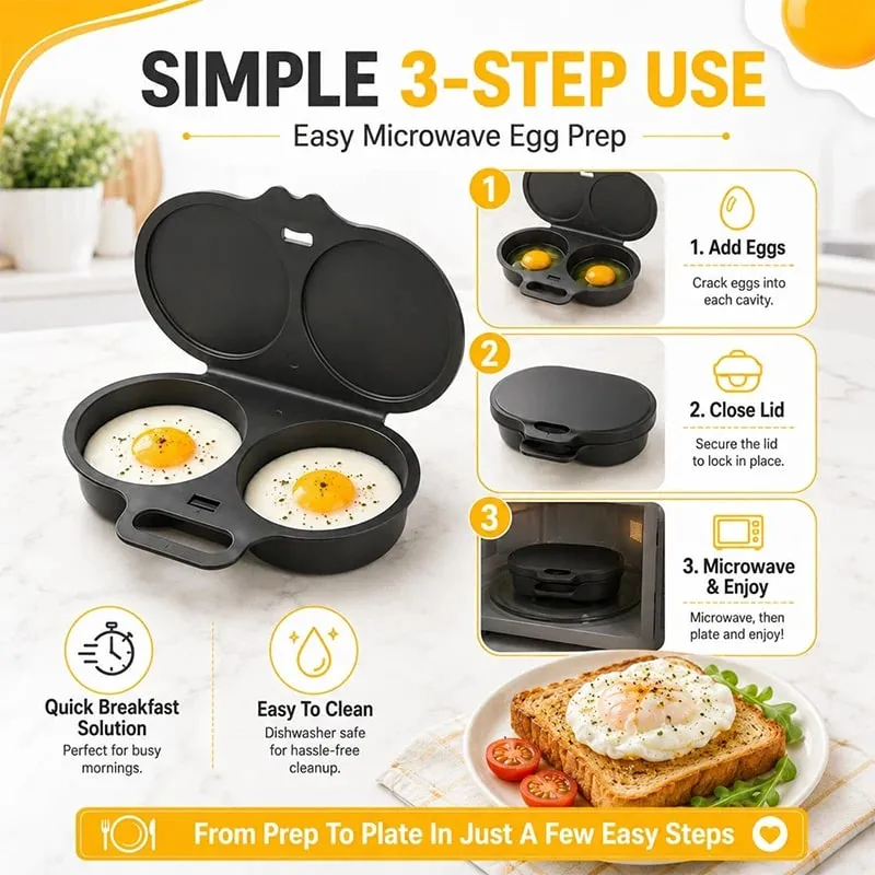 Cuiseur à œufs à double cavité pour micro-ondes, cuiseur à œufs, friteuse en plastique de qualité alimentaire, moule à vapeur, accessoires de cuisine, ustensiles de cuisine — image 6