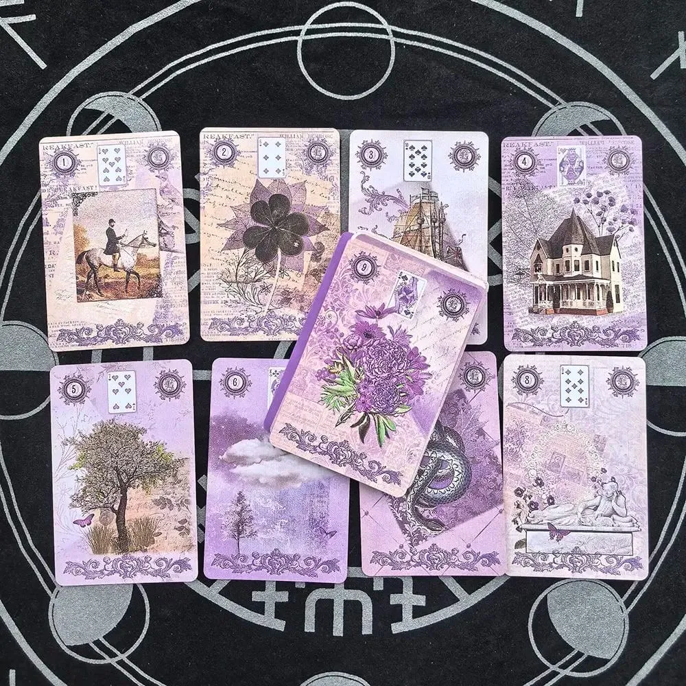 Dek Lavender Lenormand - Kad 9*6sm 36 dengan Ilustrasi Botani Vintaj Alternatif Tarot Estetik Ungu Shabby Chic — image 3