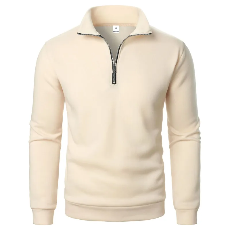 Lente en herfst nieuwe casual hoodie met opstaande kraag en halve rits, trend, eenvoudige en losse oversized fleece herenhoodie