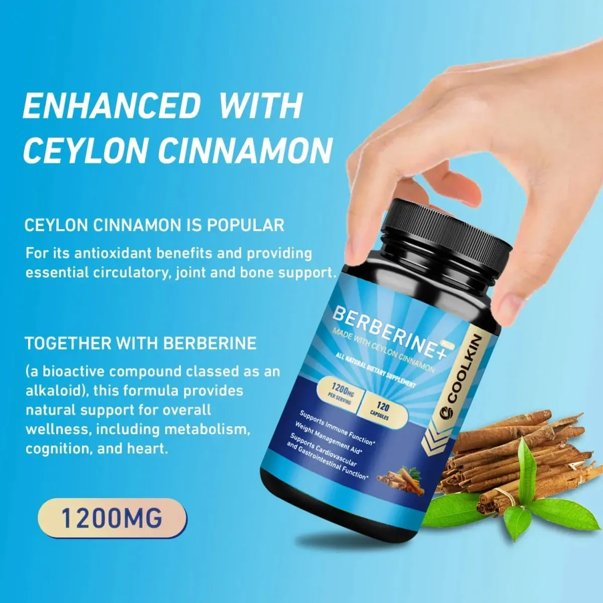 Premium Berberine HCl 1200 Mg Plus Organic Ceylon Cinnamon - Suporta sa Immune System Weight Management Supplement — image 5