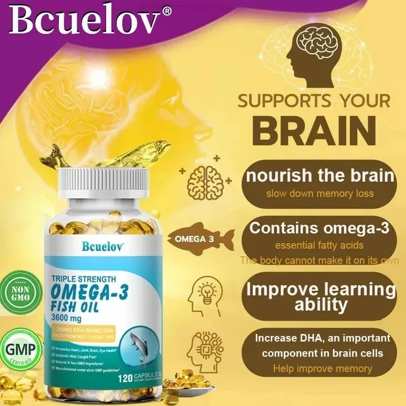 Bcuelov Omega-3 Fish Oil Dietary Supplement - Includes EPA & DHA - 3600 Mg Per Serving for Heart Joint Brain Eye Health — image 2
