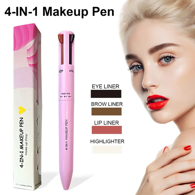 4 In 1 Makeup Pen Eyebrow Pencil Long Lasting Easy Color Lip Liner Highlight Lying Silkworm Eyeliner Pen Waterproof Makeup Tool