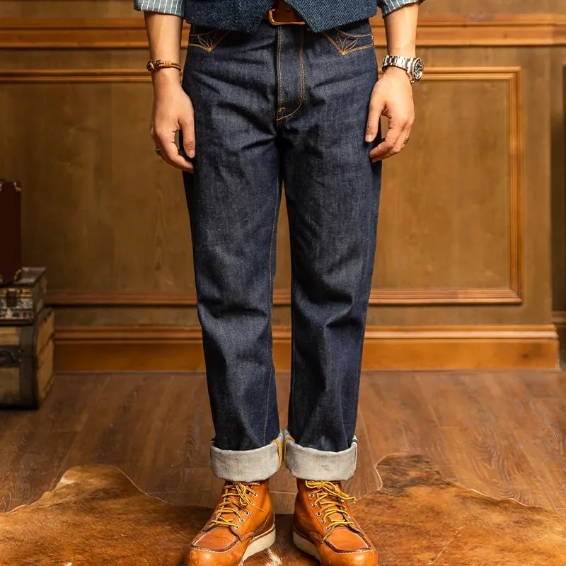 Red Tornado 350 Selvedge Jeans with Pocket Stitching Designs Buckle Back 14oz Raw Denim Pants