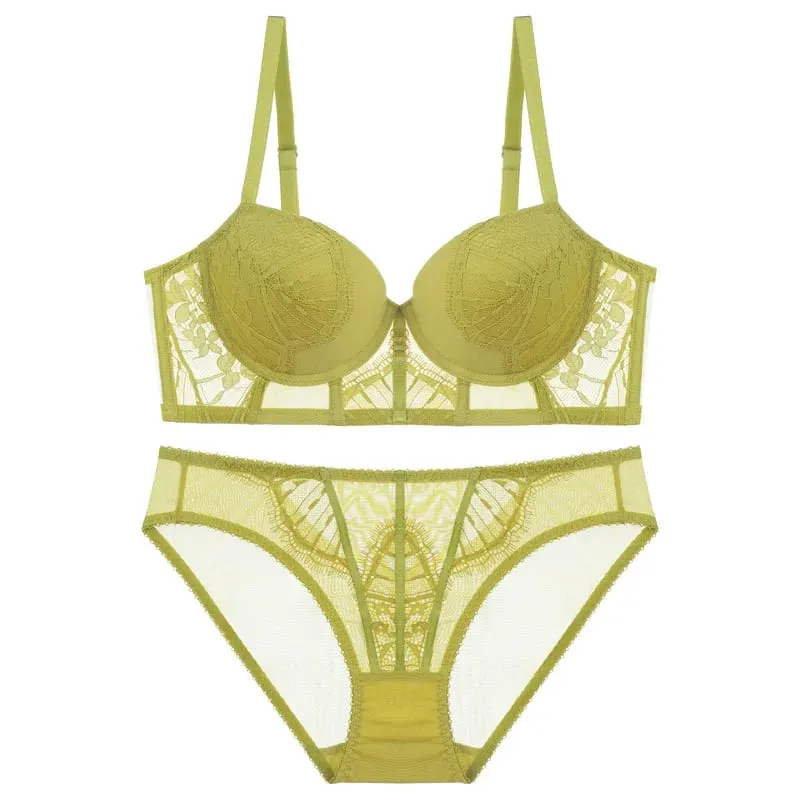 5 Colors Big Size 70-85 ABCD Thicken Push Up Gather Brassiere Women Sexy Underwear Pants Adjustable Lace Female Lingerie Suits