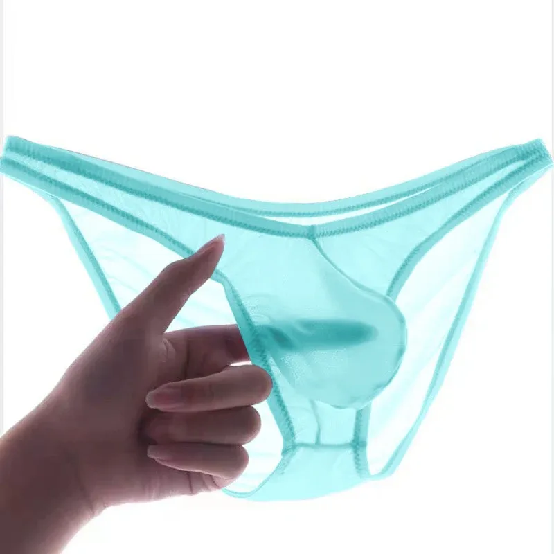 남성 속옷 섬세한 얼음 실크 투명 삼각형 팬티 성격 낮은 허리 팬티 — image 5
