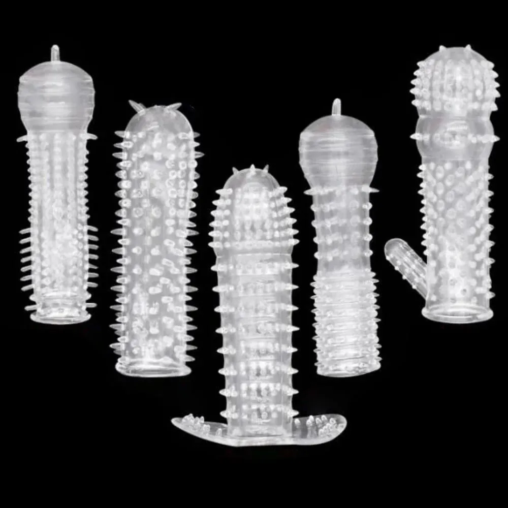 Reusable Condom Penis Sleeve Male Enlargement Time Delay Spike Clit Massager Cover Crystal Clear Condoms Adult Sex Toy — image 1
