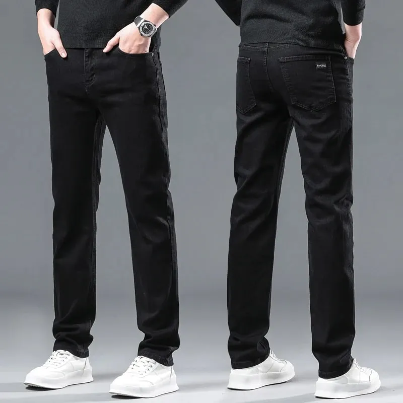 Autumn Black Men Straight Jeans Business Casual Stretch Classic Denim Pants Regular Fit Comfortable Denim Trousers Male