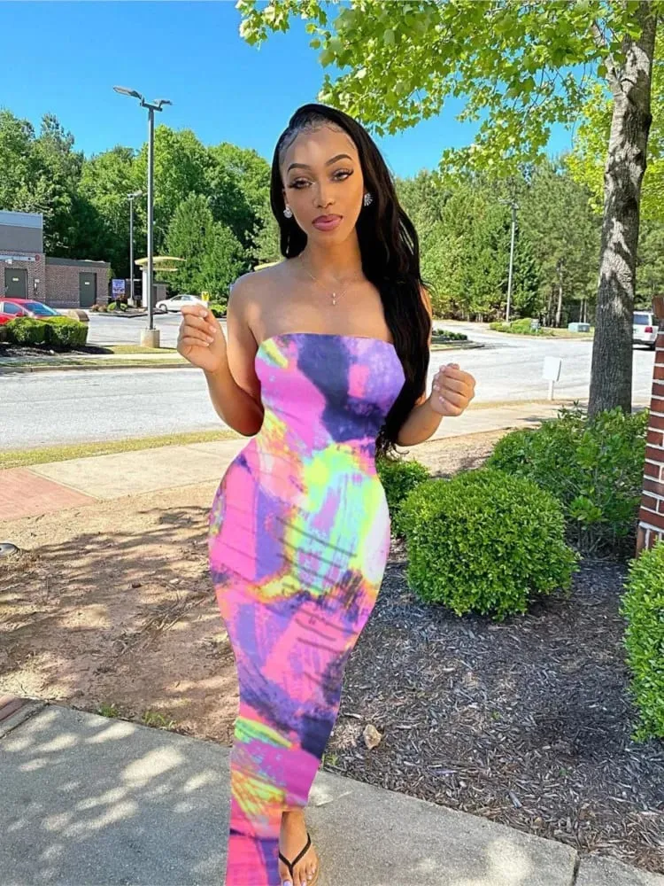 Spring And Summer Dresses For Women Chest Wrap Printed Off Shoulder Bandage Slim Sexy Long Dress 2023 New Fashion party MsChuh — image 6