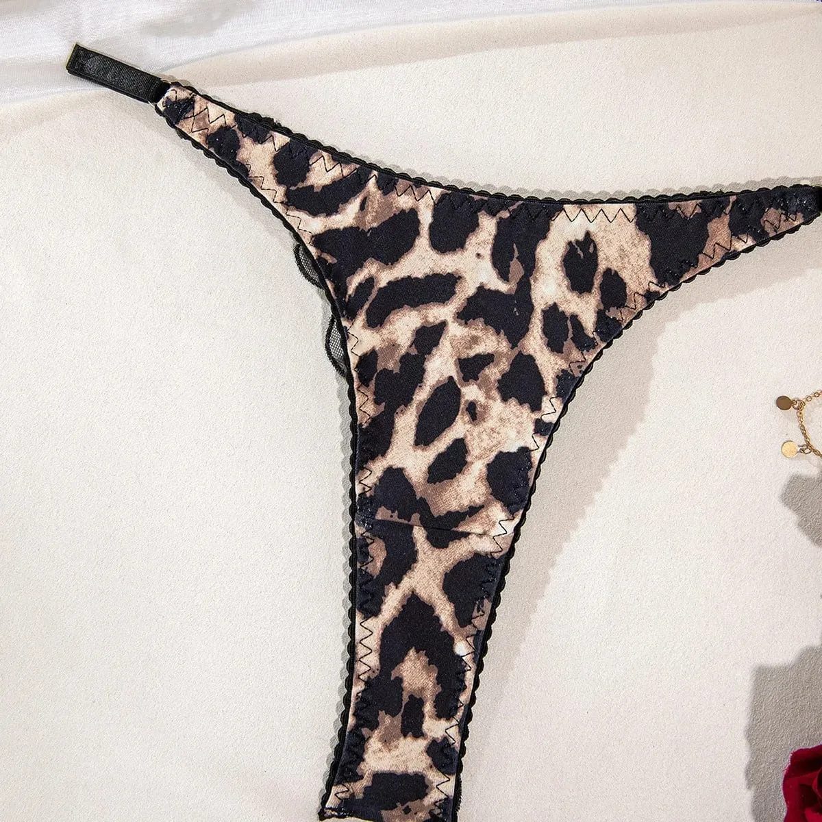 Sexet ultratynd blonde leopardtrykt lingerisæt uden stålring Undertøj til kvinders perspektiv Gennemsigtig eksotisk tøjdragt — image 6