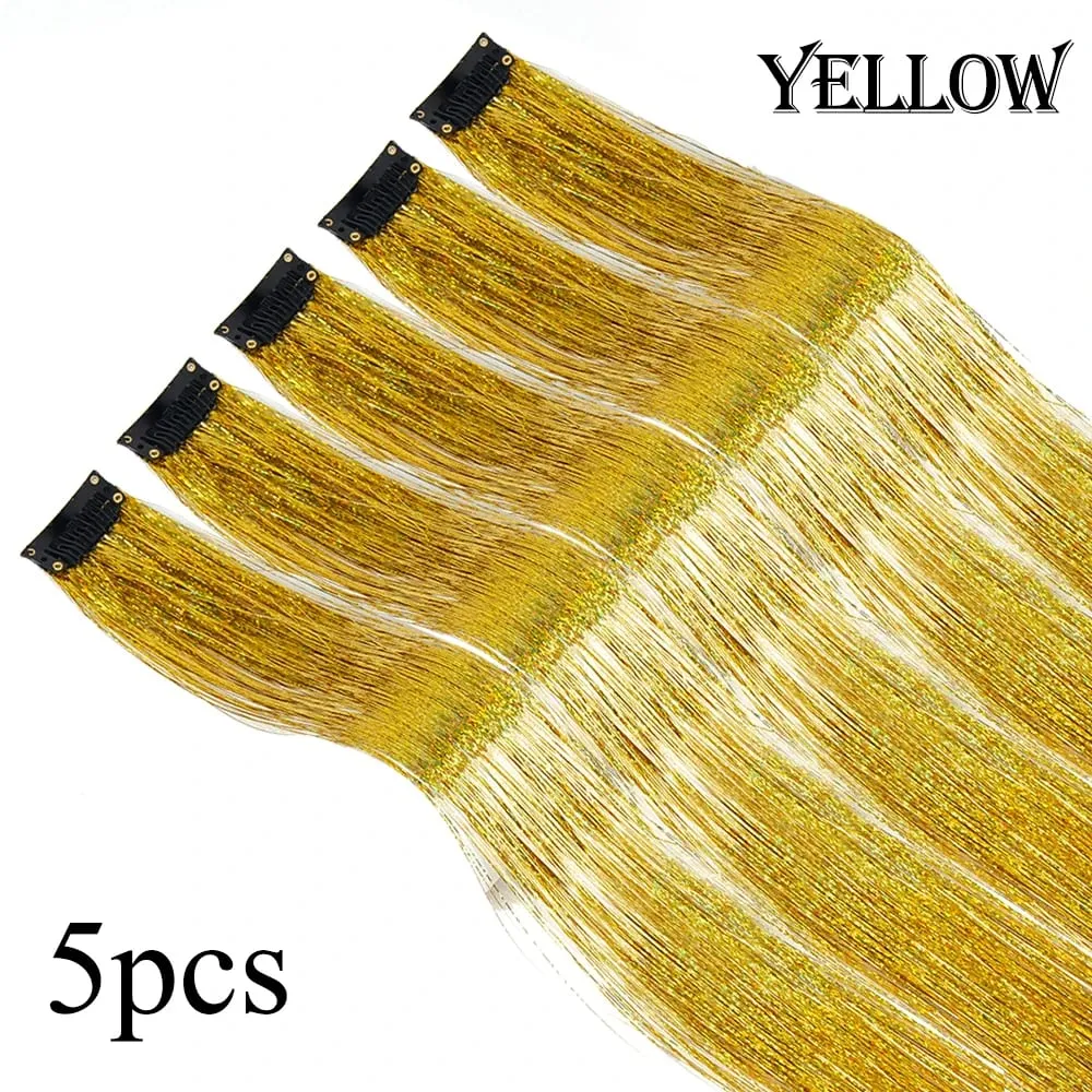 Wholesale 5Pcs/Pack Sparkling Shiny Hair Extensions Clip In Sparkle Shiny Hair Tinsel Rainbow Shiny Sparkle Hair Tinsel Pink/Red
