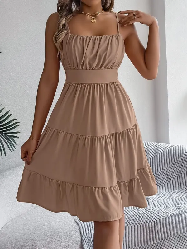 Casual Vacation Ruffled Camisole Dress Spring Summer Women's Solid Dresses for 2026 Valentine's Day Woman Clothing Pink Blue — image 12