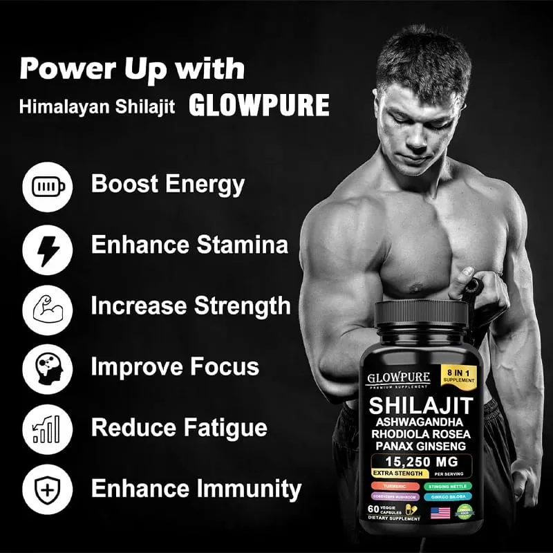 Shilajit Original Himalaya Supplements - 8 in 1 with Ginseng Ashwagandha for Brain Memory Concentration Energy Immune Health
