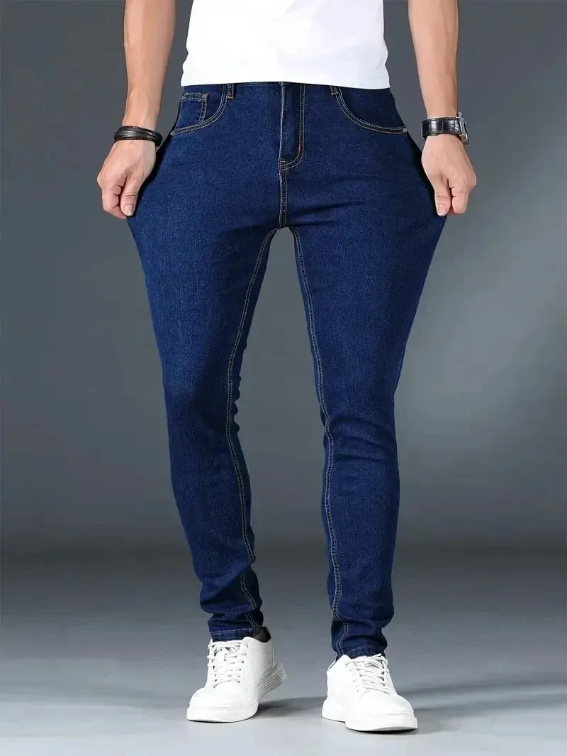 Men's New Slim Fit Stretch Cotton Jeans Ripped Casual Black Blue Denim Pencil Pants for Everyday Social Wear — image 3
