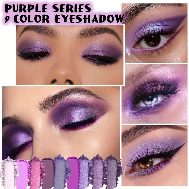 Blossom Purple & Pink Shimmer Eyeshadow Palette - 9 Colors Long-Lasting Waterproof Matte & Shimmer Smoky Eye Makeup Palette — image 2